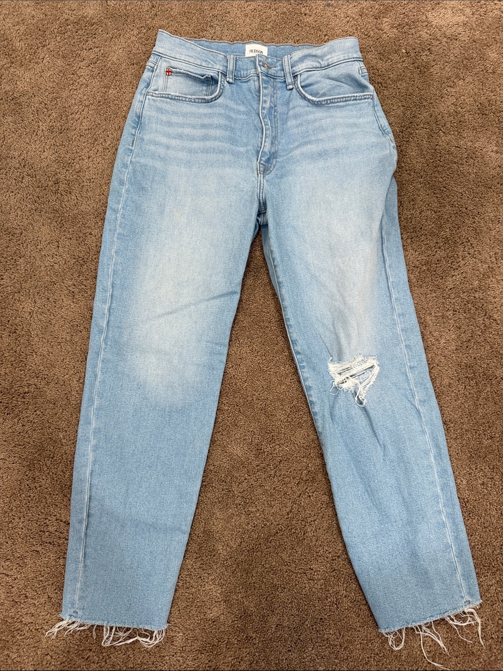 Hudson Jeans Light Blue Straight-Leg cropped Distressed Womenβs Jeans